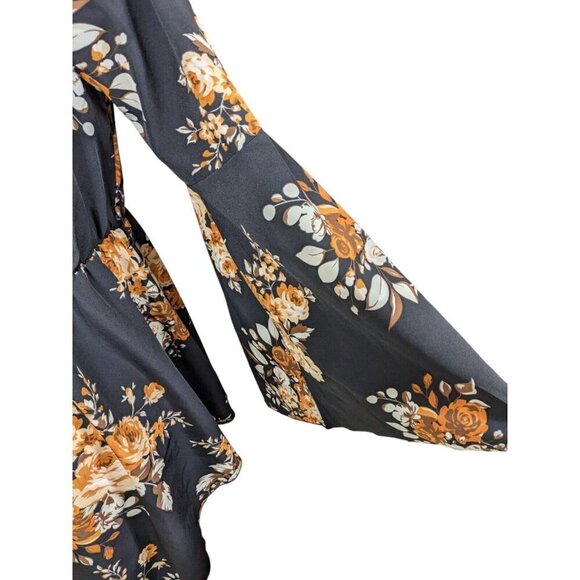 Fairy Goth Top Womens Plus 2XL Black Brown Floral Cottage Y2K Bell Long Sleeve - Picture 7 of 9